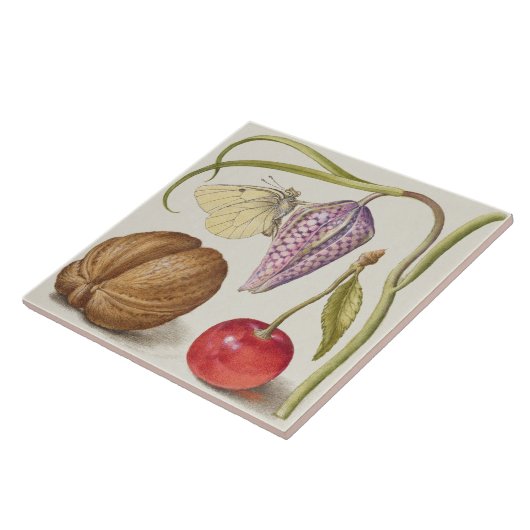 Vintage botanische Keramik Fliese (Seite)