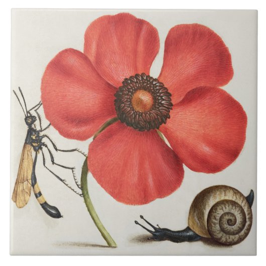 Vintage botanische Keramik Fliese (Vorderseite)
