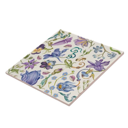 Vintage botanische Keramik Fliese (Seite)