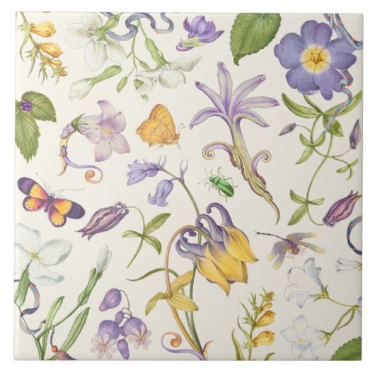 Vintage botanische Keramik Fliese (Vorderseite)