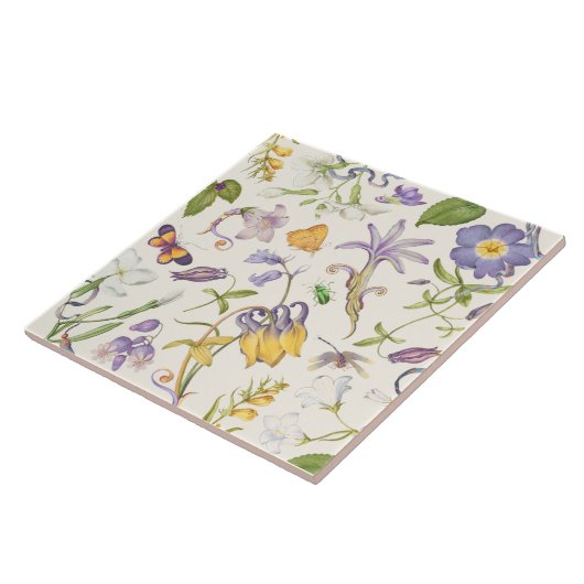 Vintage botanische Keramik Fliese (Seite)