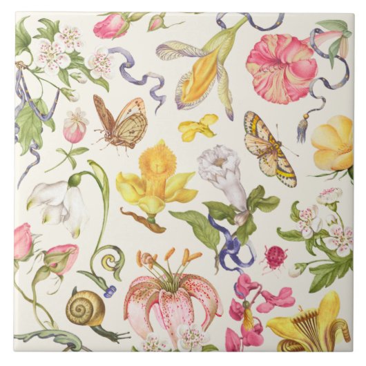 Vintage botanische Keramik Fliese (Vorderseite)