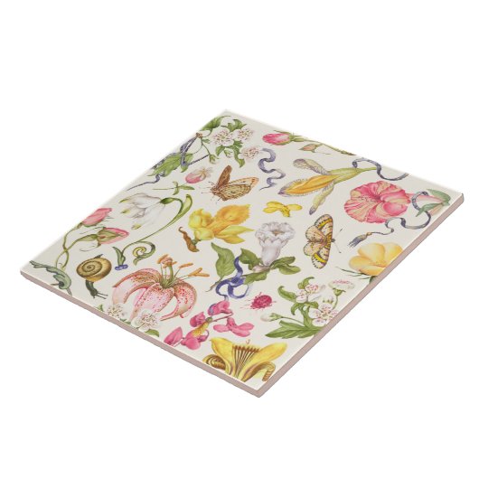 Vintage botanische Keramik Fliese (Seite)