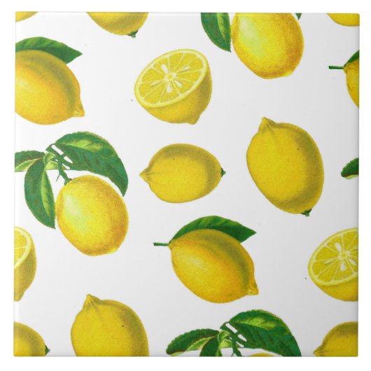 Vintage botanische Keramik Lemon Fliese (Vorderseite)