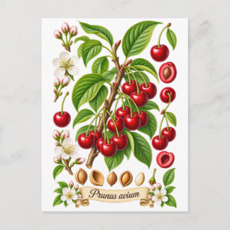 Vintage botanische Kirsch-Illustration Postkarte