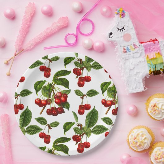 Vintage Botanische Kirschen Pappteller (Party)