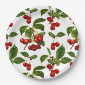 Vintage Botanische Kirschen Pappteller (Vorderseite)