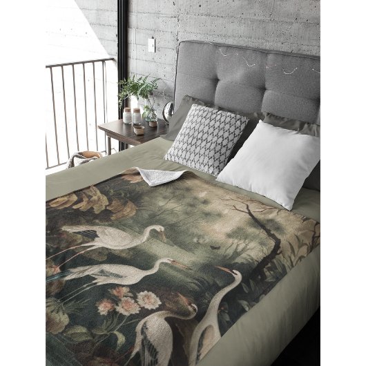 Vintage Botanische Krane und Blume Fleecedecke