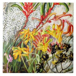 Vintage botanische Kunst, westaustralische Blumen Fliese