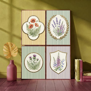 Vintage Botanische Lavendel- und Blumenmuster in S Poster