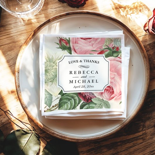 Vintage botanische Liebe und Dank Hochzeit Serviette
