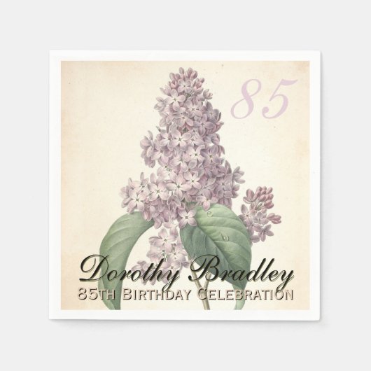 Vintage Botanische Lilac 85. Geburtstagsparty PN Serviette (Vorderseite)