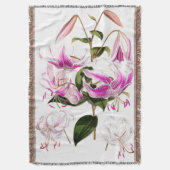 Vintage botanische Lilien-Blumen-BlumengartenThrow Decke (Vorderseite Vertikal)