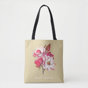 Vintage botanische Magnolia Rosa Blume Beige Tasche