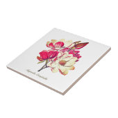 Vintage botanische Magnolia Rosa Blume Fliese (Seite)