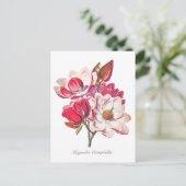 Vintage botanische Magnolia Rosa Blume Postkarte (Stehend Vorderseite)