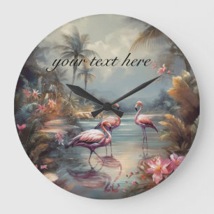 Vintage botanische Malflamingos anpassbar Große Wanduhr