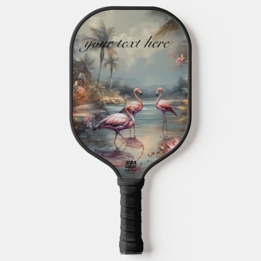 Vintage botanische Malflamingos anpassbar Pickleball Schläger (Vorderseite)