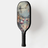 Vintage botanische Malflamingos anpassbar Pickleball Schläger (Links)