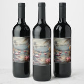 Vintage botanische Malflamingos anpassbar Weinetikett (Flaschen)