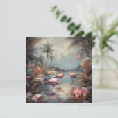 Vintage botanische Malflamingos und Blume (Stehend Vorderseite)