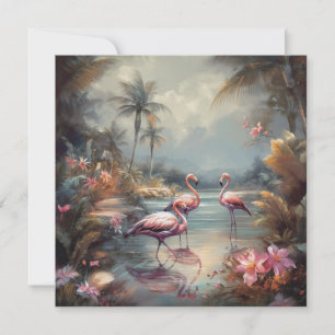 Vintage botanische Malflamingos und Blume