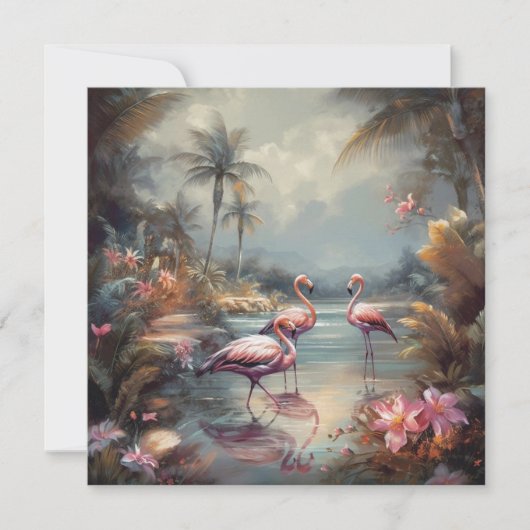 Vintage botanische Malflamingos und Blume (Vorderseite)