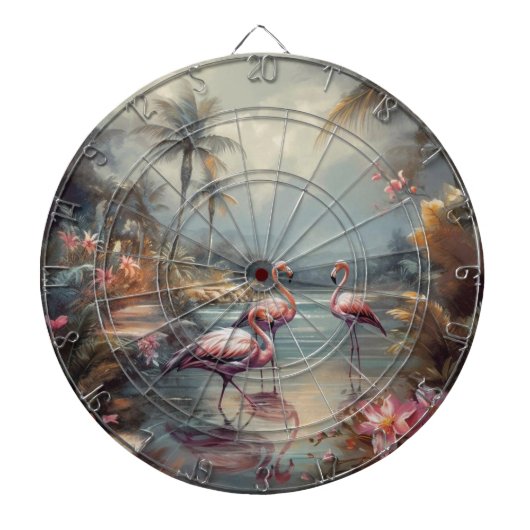Vintage botanische Malflamingos und Blume Dartscheibe (vorne)