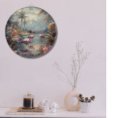Vintage botanische Malflamingos und Blume Dartscheibe