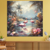Vintage botanische Malflamingos und Blume Leinwanddruck (Insitu (Wohnzimmer))