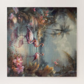 Vintage botanische Malflamingos und Blume Puzzle (Horizontal)