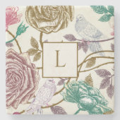 Vintage Botanische Monogramm Steinuntersetzer (Vorderseite)