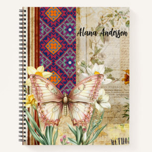 Vintage botanische Motten und Azteken-Muster Notizblock