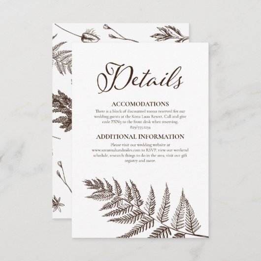 Vintage botanische Neutrale Sepia Brown Begleitkarte (Vorne/Hinten)