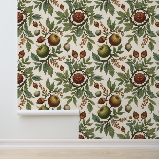 Vintage Botanische Nüsse und Berries Tapete (Anwendung)