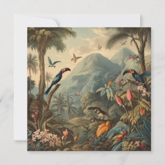 Vintage botanische Papageienlandschaft und Blume (Vorderseite)