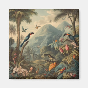 Vintage botanische Papageienlandschaft und Blume Magnet