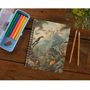 Vintage botanische Papageienlandschaft und Blume Notizblock