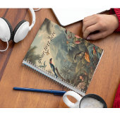 Vintage botanische Papageienlandschaft und Blume Notizblock