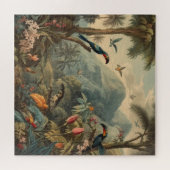 Vintage botanische Papageienlandschaft und Blume Puzzle (Horizontal)