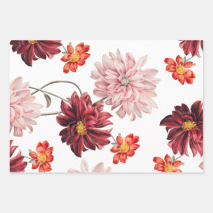 Vintage botanische Papierblätter aus Dahlias Geschenkpapier Set