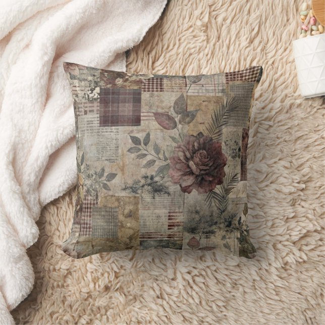 Vintage botanische Patchwork-Rustikalität (2) Kissen (Decke)