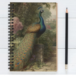 Vintage Botanische Pfau- und Wildblumengarten-Noti Notizblock