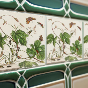 Vintage botanische Pflanze und Insektenatlas Fliese