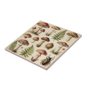 Vintage botanische Pilz-Farn-Collage Fliese (Seite)