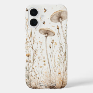 Vintage botanische Pilze und Wildblumen iPhone 16 Hülle