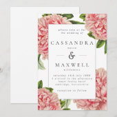 Vintage Botanische Pink-Peonies-Hochzeit Einladung (Vorne/Hinten)