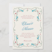 Vintage Botanische Rahmen im Jugendstil Rosa Blaue Einladung (Vorderseite)