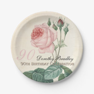 Vintage botanische Rose 90. Geburtstagsparty PP Pappteller