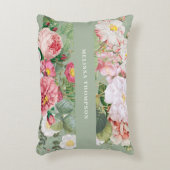 Vintage botanische Rose Pastellgrün und rosa Dekokissen (Vorderseite(Vertikal))